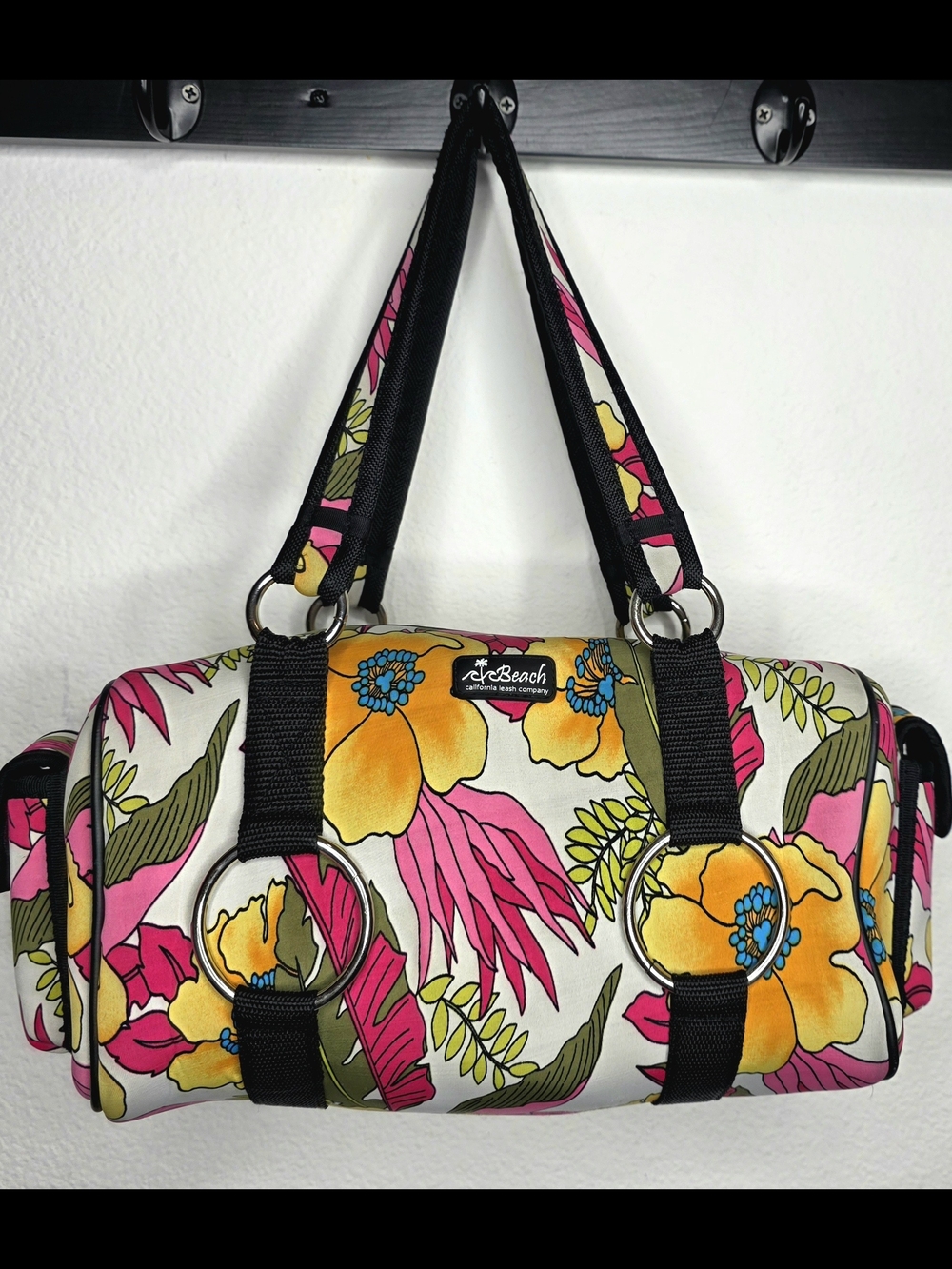 ​C-Beach California Leash Co Floral Barrel Bag Tropical Hibiscus Duffel Handbag